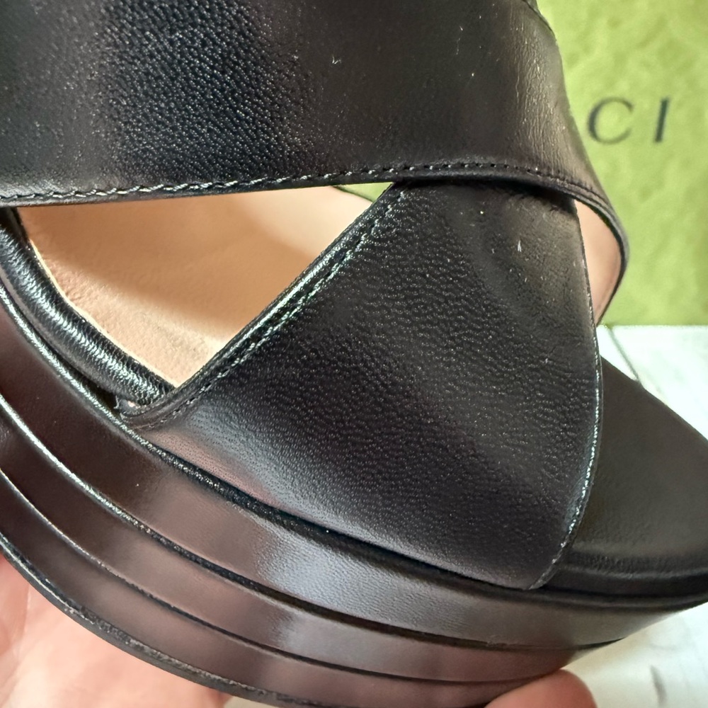 Gucci GG Malaga Kid Leather Platform Sandals Black Sz 40 / 10 - Picture 10 of 16